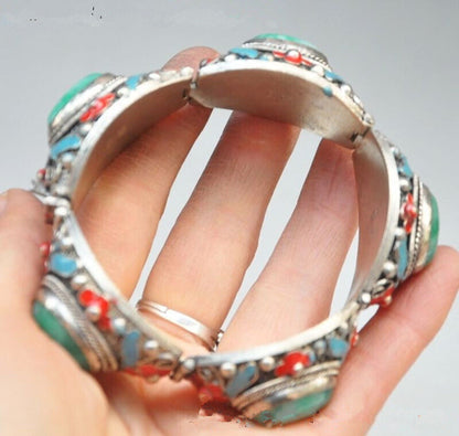 Exquisite CHINESE CLOISONNE SILVER INLAID JADE BRACELET RT