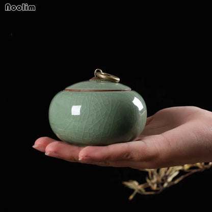Ceramic Tea Caddy Stove Canister Puer Creative Longquan Celadon Cracked Glaze