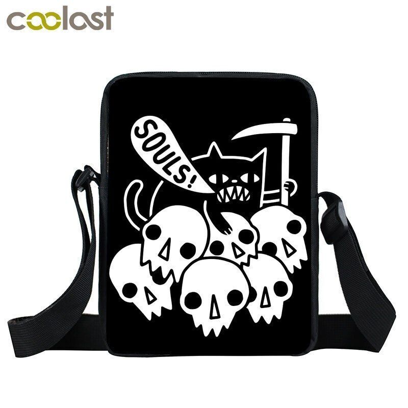 Witch Black Cat Messenger Bag Clutch Canvas Crossbody Shoulder Bags Travel Small