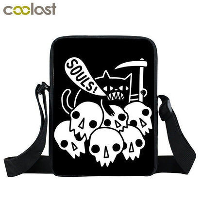 Witch Black Cat Messenger Bag Clutch Canvas Crossbody Shoulder Bags Travel Small