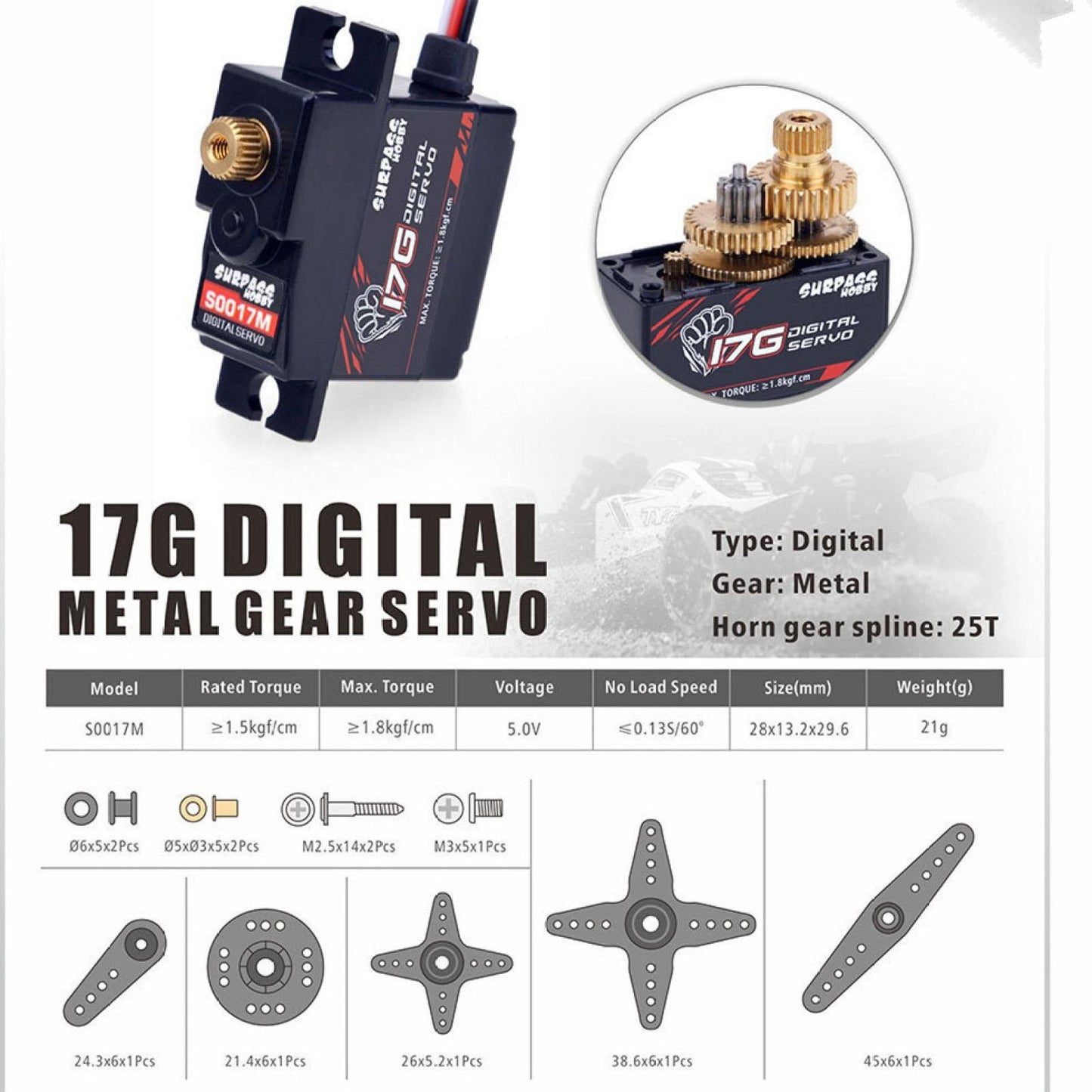 S0017M Micro Mini Servo Metal Gear 1.8KG Digital Servo For RC Plane Boat Car
