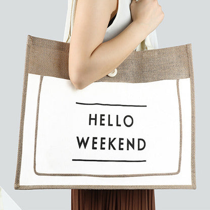 Large Shopping Bag Women Linen Capacity Casual Beach Big Tote Shoulder Handbag