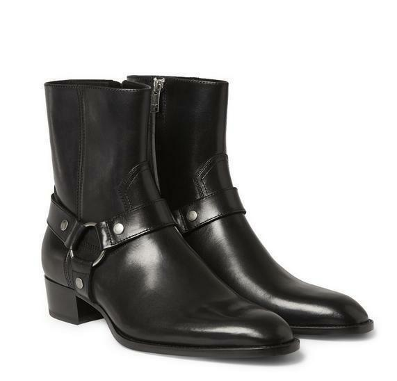 Chic Mens Side Zip Genuine Leather Suede Buckle Knight Ankle Boot Chelsea Shoes