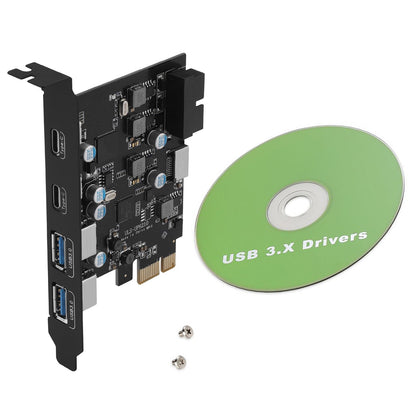 1PC Multi-Port Expansion Card 2xUSB-C 2xUSB-A PCIe X1 5Gbps Speed Plug-N-Play