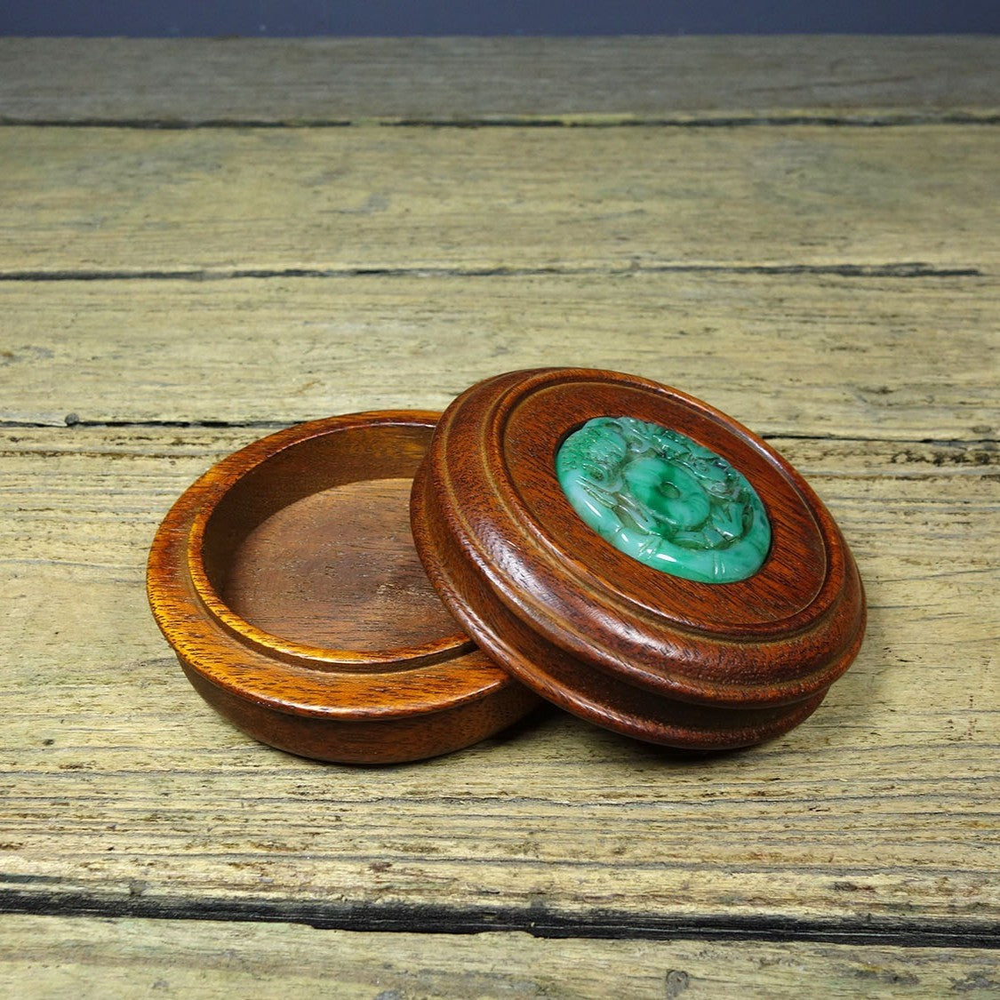 Vintage Rosewood Bracelet Box, Inlaid Jade, Wealth & Abundance, 10cm