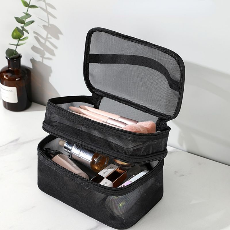 Transparent Mesh Purse Cosmetics Makeup Toiletries Traveling Organizer Bag 1 PC