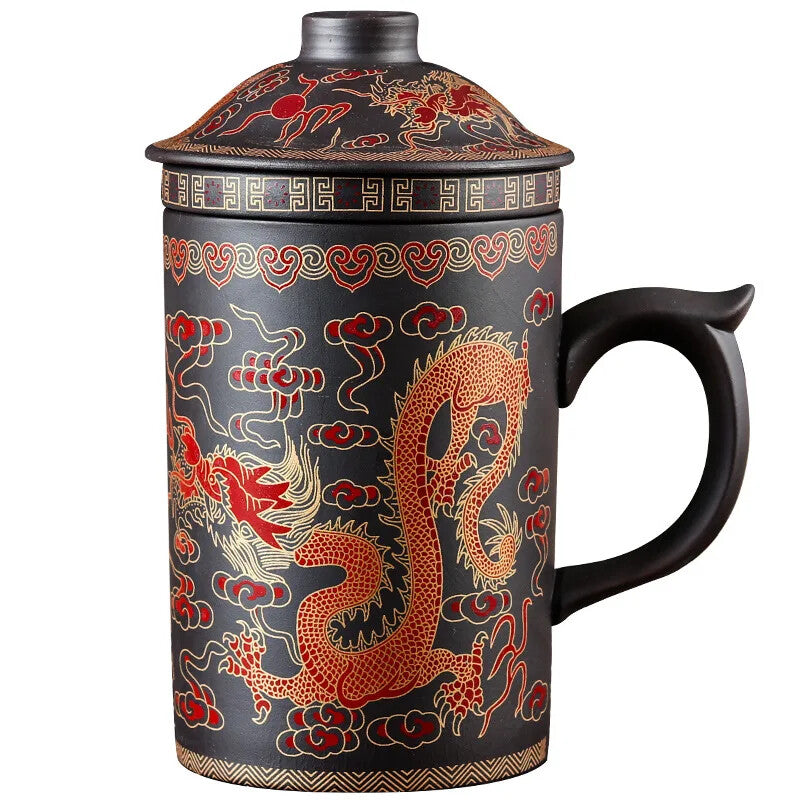 Retro Yixing Dragon Phenix Purple Clay Tea Mug Handmade Ceramic Teacup Office