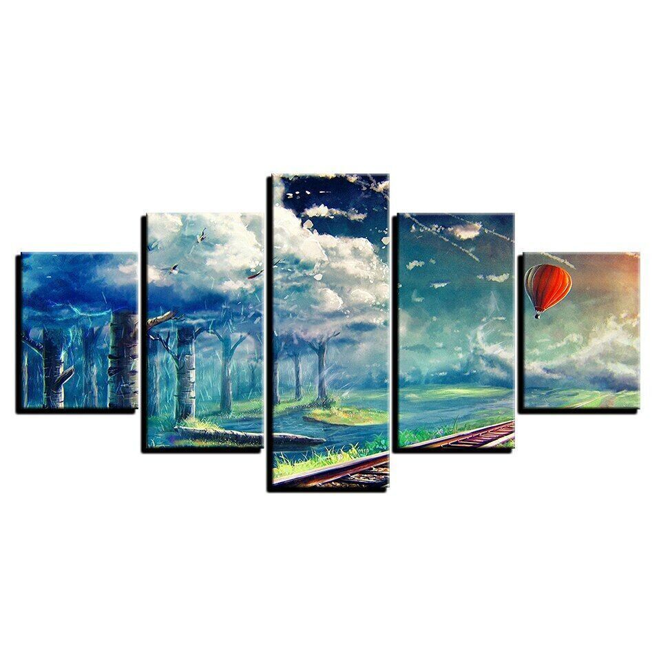 5 Pieces Hot Air Balloons Sky Tree Anime Paintings HD Prints Centimeters Per