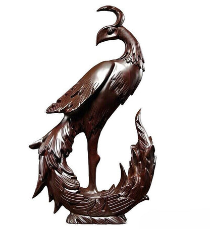 Solid Ebony Wood Carved Chinese Phoenix Statue Sculpture Feng Shui Decor