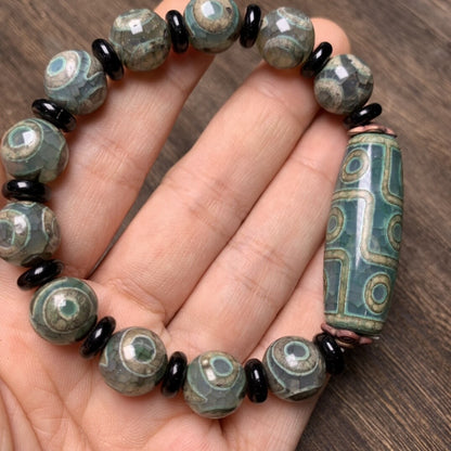 12MM Collect Tibetan Style Old Agate Three/Nine Eyes Dzi Bead 11PCS Bracelet