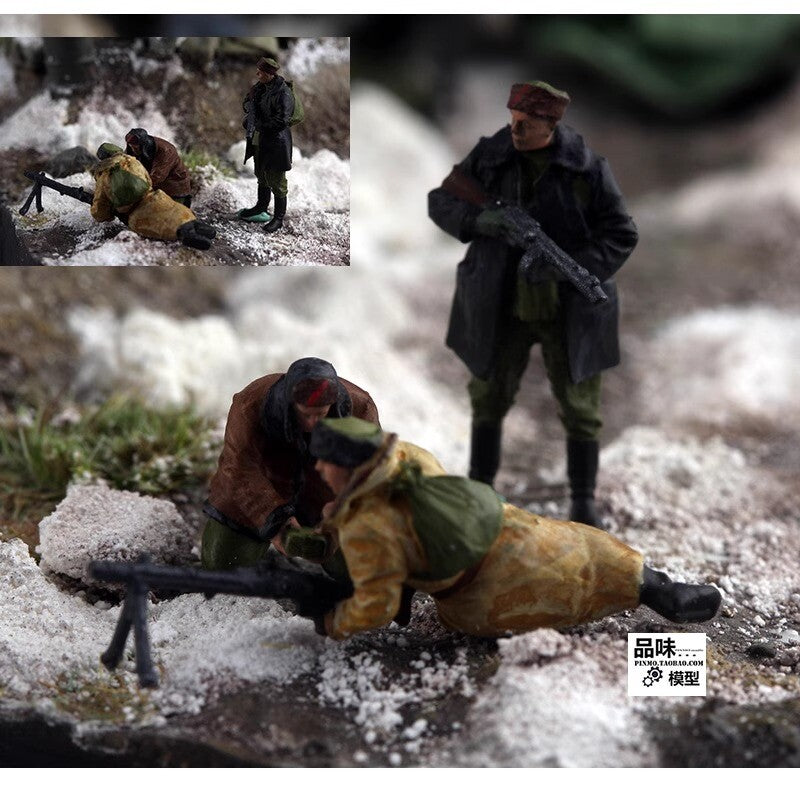 Homemade 1/72 Winter Soviet Machine Gun Team 3-Persons Finished Model Ornament