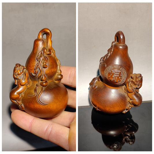 vintage wooden carving gourd money dragon statue home decor living room luck art