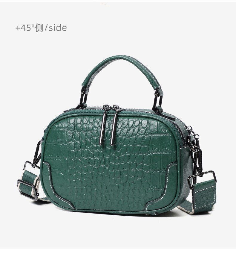 Genuine Leather Bag Wide Strap Handbag Crossbody Polyester Shell Shoulder Purse