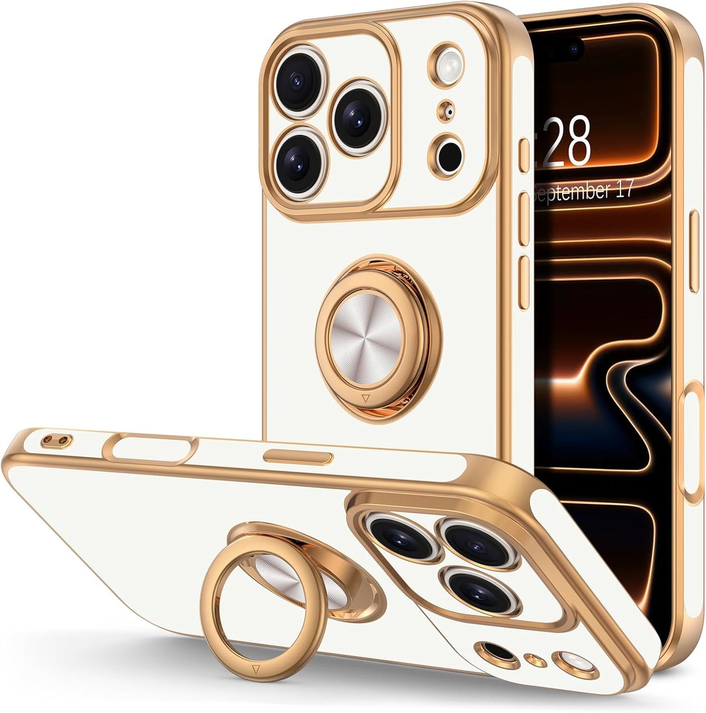 for Iphone 17 Pro Case with Ring Stand, 360° Rotatable Ring Holder Magnetic Kick