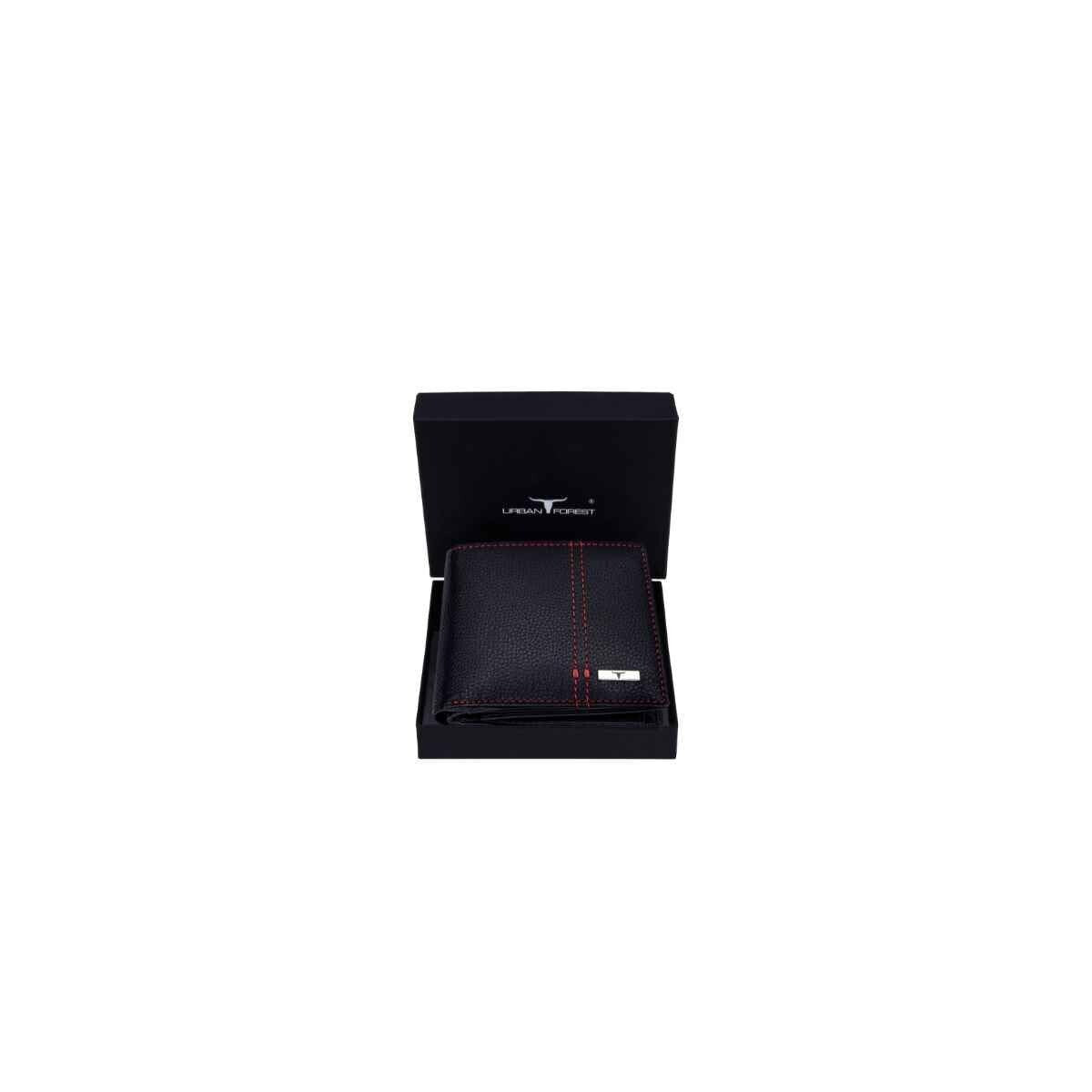 New Black/Red Bi-Fold Leather Men's Wallet RFID Protection Gift Item