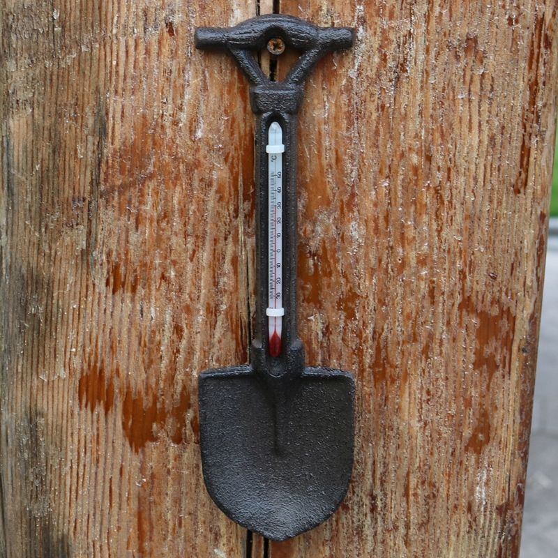 Home Wall Decoration Courtyard Decor Cast Iron Rake Key Thermometer 9.2x1x23.3cm