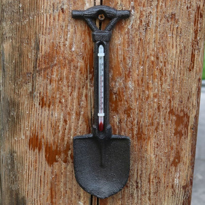 Home Wall Decoration Courtyard Decor Cast Iron Rake Key Thermometer 9.2x1x23.3cm