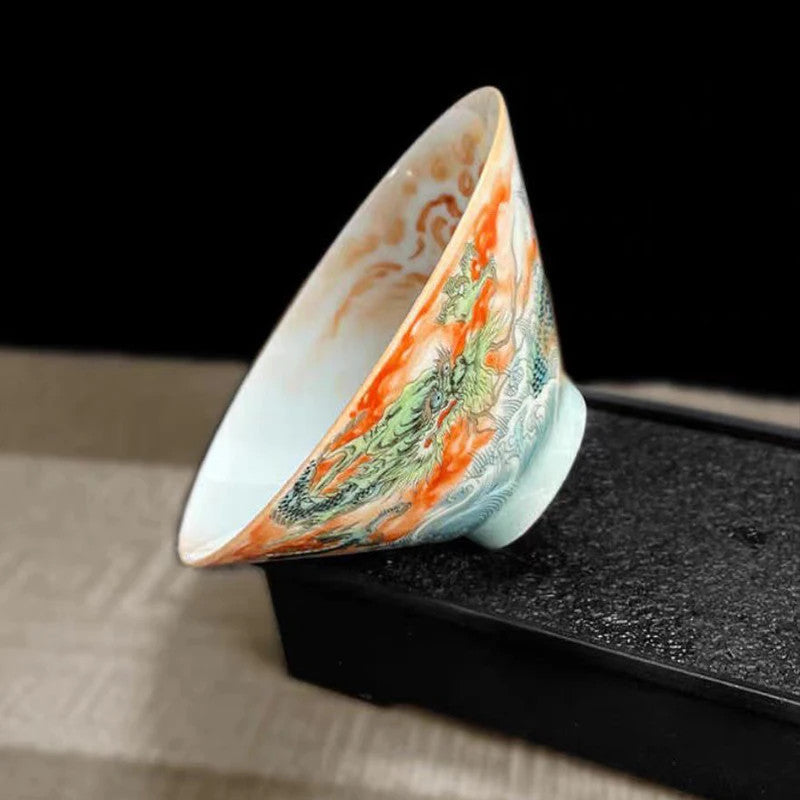 90ml Jingdezhen Porcelain Chinese Tea Cup Glaze Dragon Handmade Kung Fu Teaware