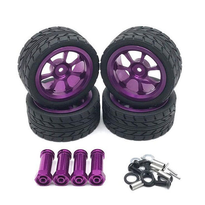 4PCS Purple Wheels Rim Hubs + Rubber Tires 1/14 RC Car For Wltoys 144001 fdd