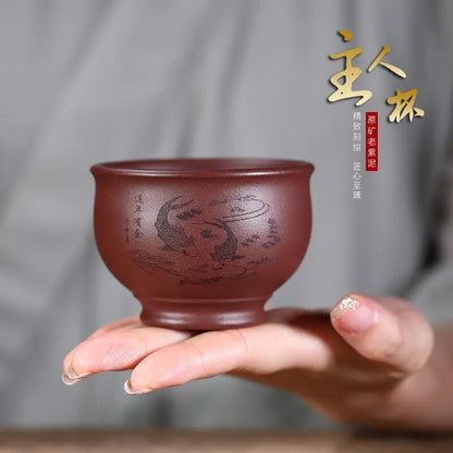 Yixing Purple Sand Cup Raw Ore Purple Mud Fish Play Cup Pure Hand-carved