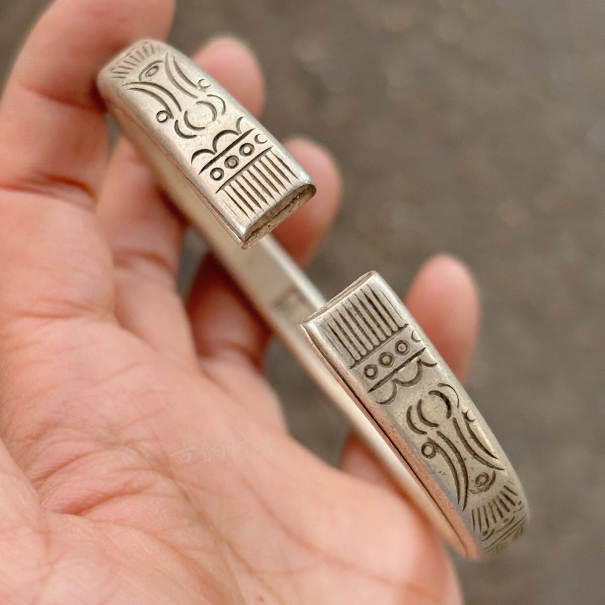 Tibetan Silver Bangle Handmade Ethnic Floral Bangle Nepal Copper Plated Silver