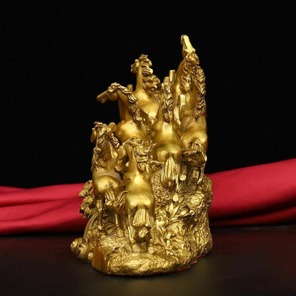 Brass Myth Horse Galloping, Nine Horses Galloping, Fast Riding Statue Decoration