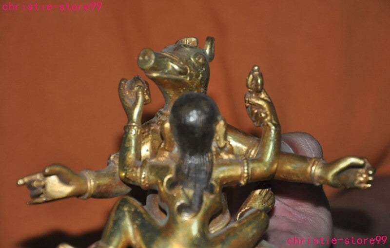 5.6" Tibet Buddhism bronze Gilt Yab-Yum Mandkesvara Hevajra Happy Buddha Statue