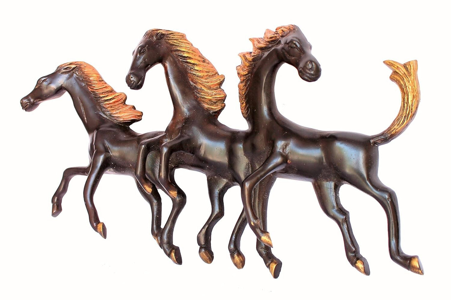 Brass Three Running Horses Sculpture Statue Wall Hanging Showpiece Figurine