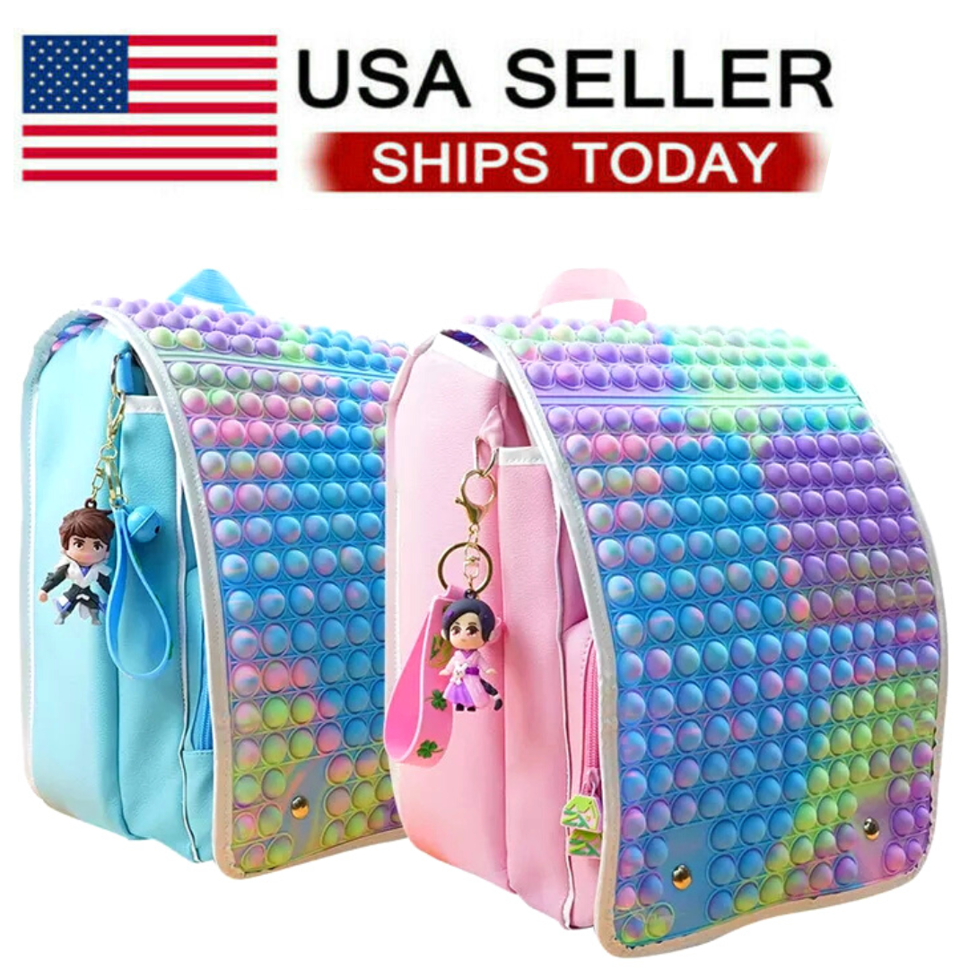 Fidget Pop-On-It Rainbow Backpack for School,Toy bag Kids,Adult Antistress Popit