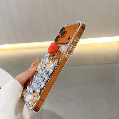 Fashion Red Rose 3D Diamond Clear Case for iPhone17 Promax/16/15/14/13/Samsung