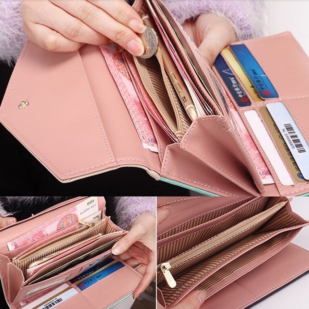 Women Wallet Coin Purse Long Clutch Bag Money Card Holder 19*9.5*3 CM Pink/Blue