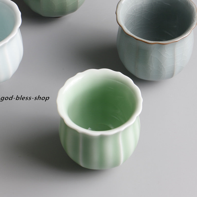 One Tea Cup Petal Design Longquan Celadon Porcelain Cup Ceramic Solid Color 80ml