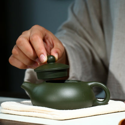 Sales Real Yixing Zisha Republic Green Clay Flat Xishi Tea Pot Marked New