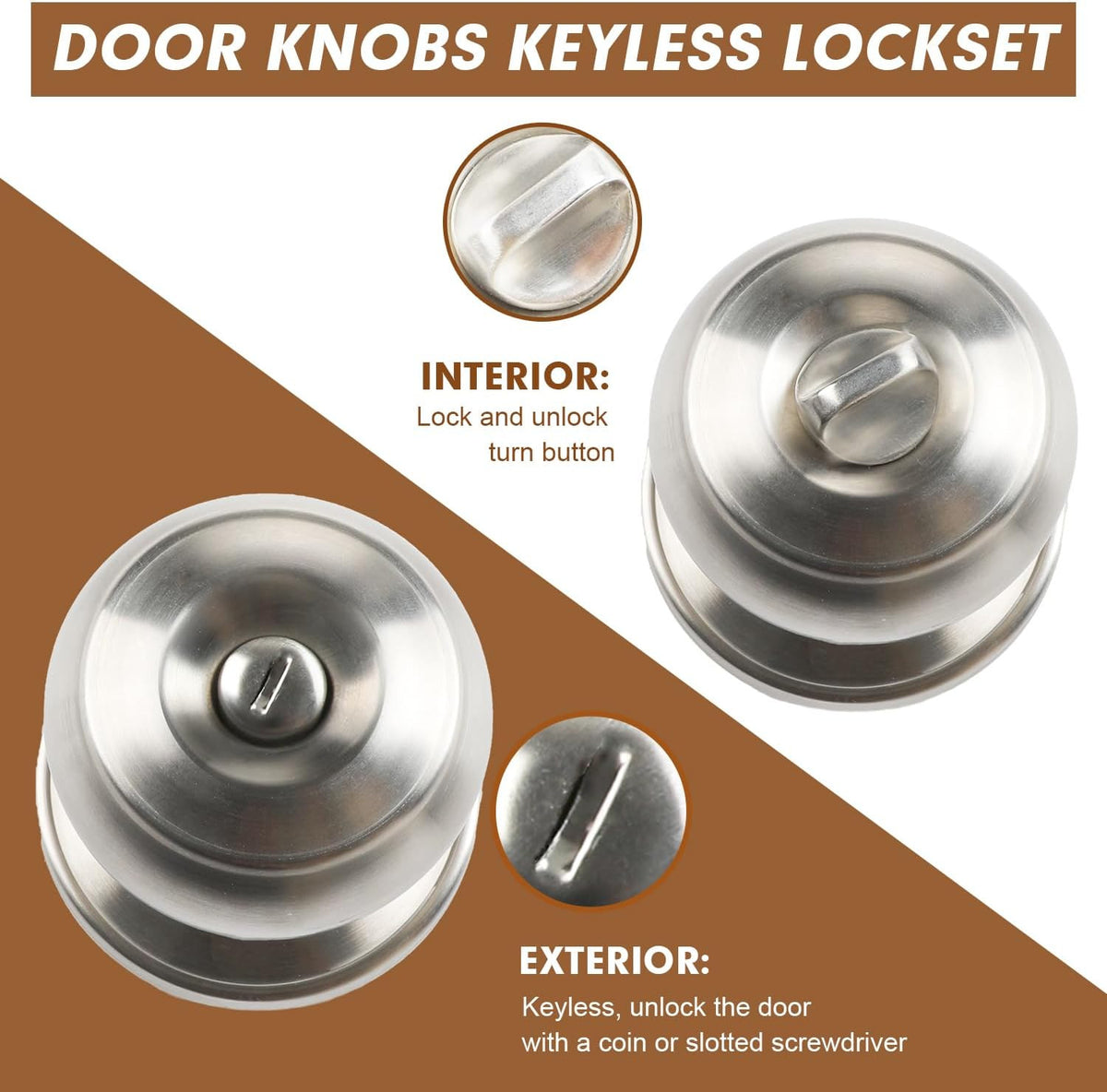 Privacy Door Knobs, 5 Pack Satin Nickel Door Knobs with Lock, Bed and Bath Door