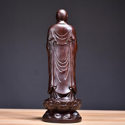 8" Ebony Wood Carved Ksitigarbha Bodhisattva Buddha Statue Buddhism Decor