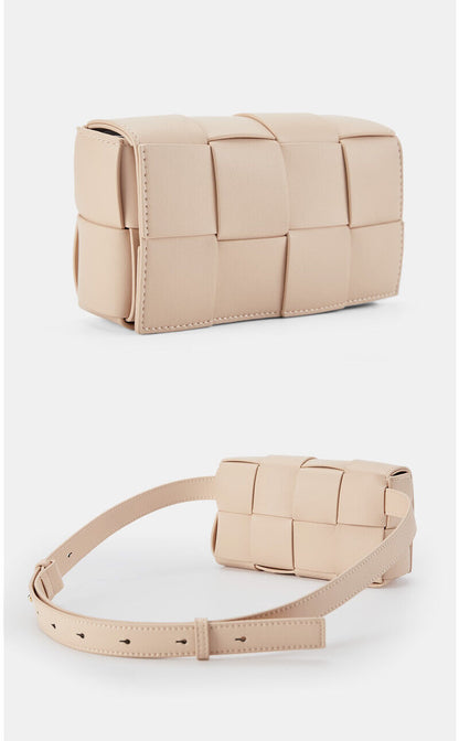 Mini Woven Real Leather Belt Bag Crossbody Sling Fanny Waist Pack Chain Clutch