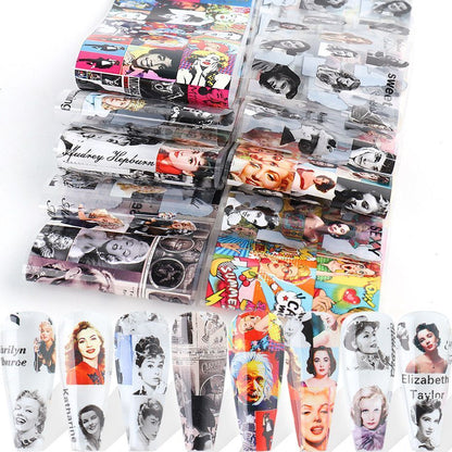 Nail Art 10Pcs Matte Metallic Foils Gold Silver Mirror Starry Paper Gel Stickers