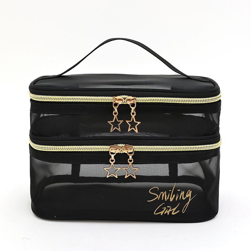 Double Layer Mesh Makeup Bag Cosmetic Organizer Transparent Travel Wash Case 1PC