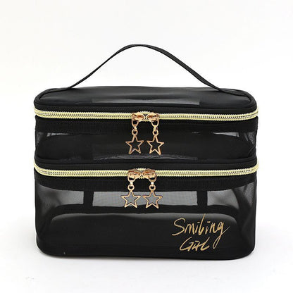 Double Layer Mesh Makeup Bag Cosmetic Organizer Transparent Travel Wash Case 1PC