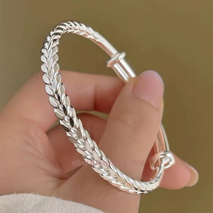 Silver Plated Wheat Ear Bracelet for Women Safety Solid Smooth Surface Bracelet