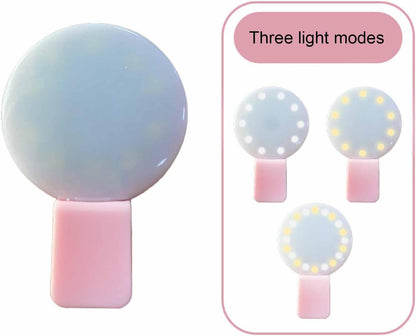 2x Portable LED Selfie Ring Light Mini Clip On 3 Mode Dimming Phone Photo Light