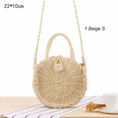 Straw Bag Round Woven Handmade Summer Polyester Crossbody Shoulder Bag Polyester