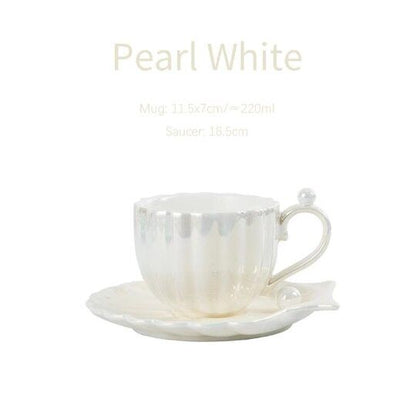 Ceramic Pearl Shell Cup with Dish Bright Coffee Cup for Girl
