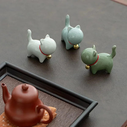 7cm Ceramics Fortune Cat Ornament Tea Pet Desktop Ornaments Tea Set Accessories