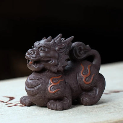 Purple Clay Tea Pet Lucky Animal Tea Figurine Handmade Sculpture Home Decor