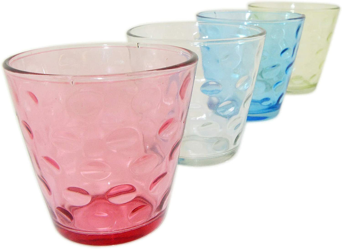 4 Pack of Colorful Whiskey Glasses - Glass Cups for Water, Wine, Beer, Iced Tea