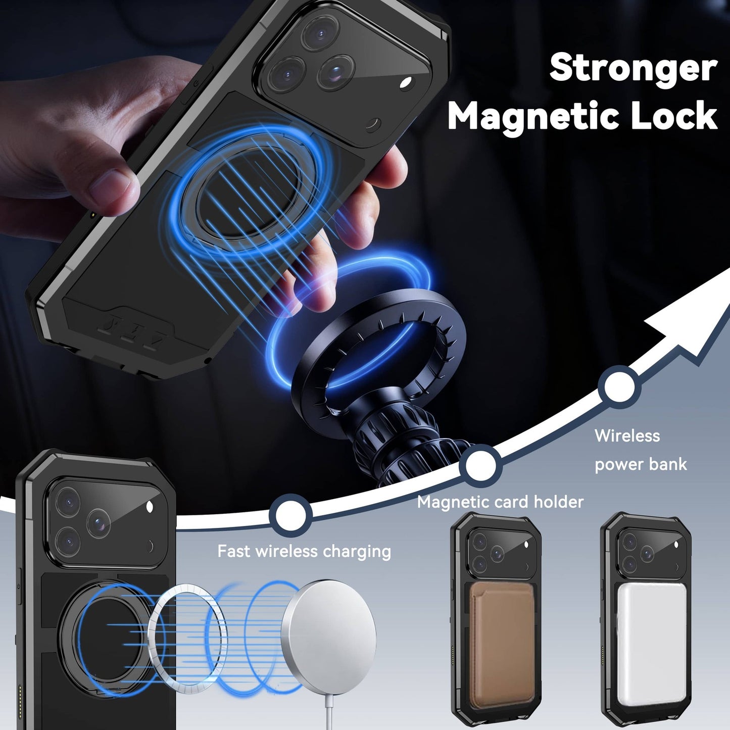 For iPhone 17 Pro Max Metal Magnetic Case 360° Ring Stand Heavy Duty Shockproof