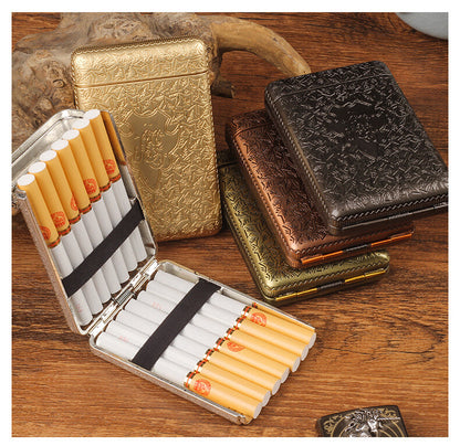 Bronze Retro Hand Carved Metal 3-Open Cigarette Box Which Can Hold 14 Cigarettes