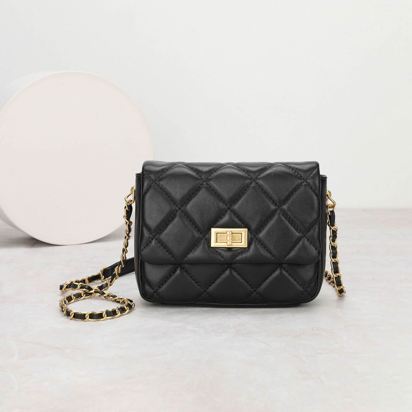 Small Mini Quilted Sheepskin Leather Flap Purse Shoulder Bag Handbag w/ Chain