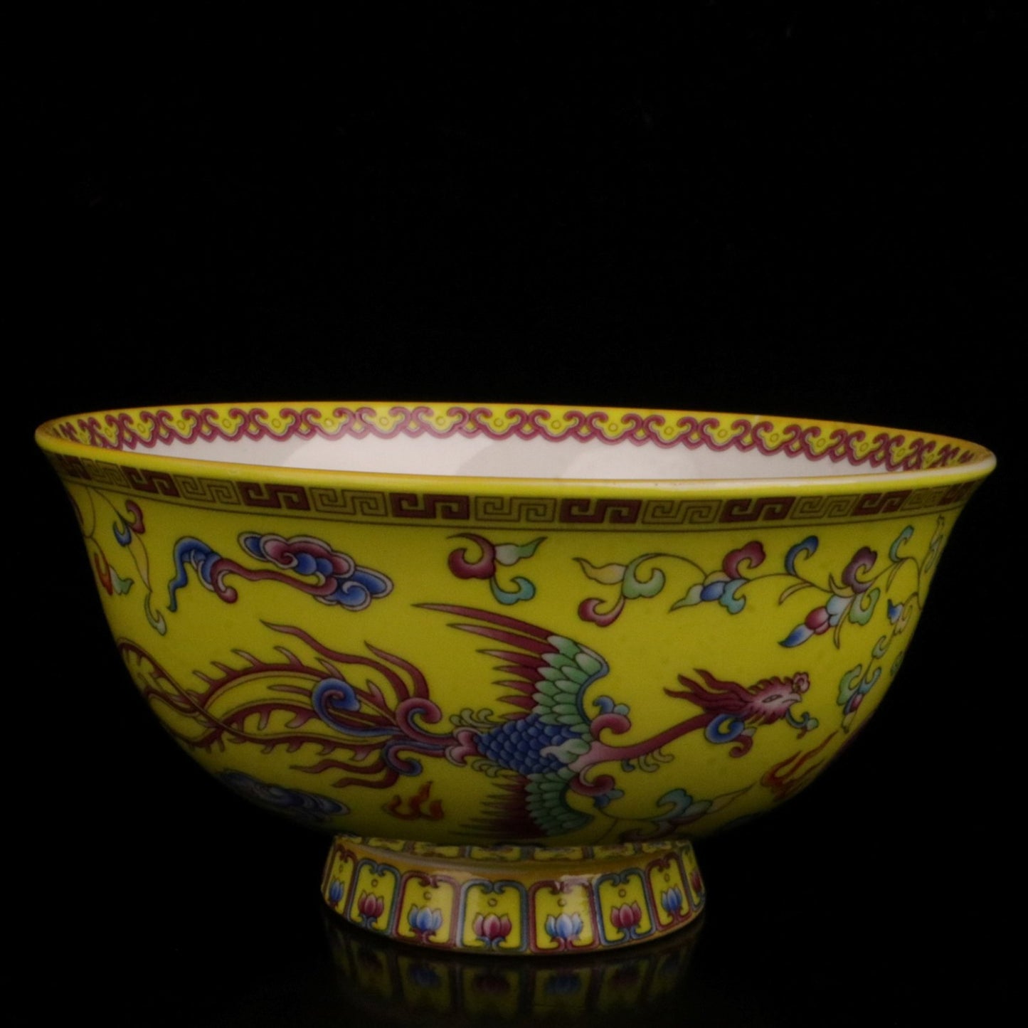 Chinese Famille Rose Porcelain Handmade Yellow Dragon Phoenix Small Bowl